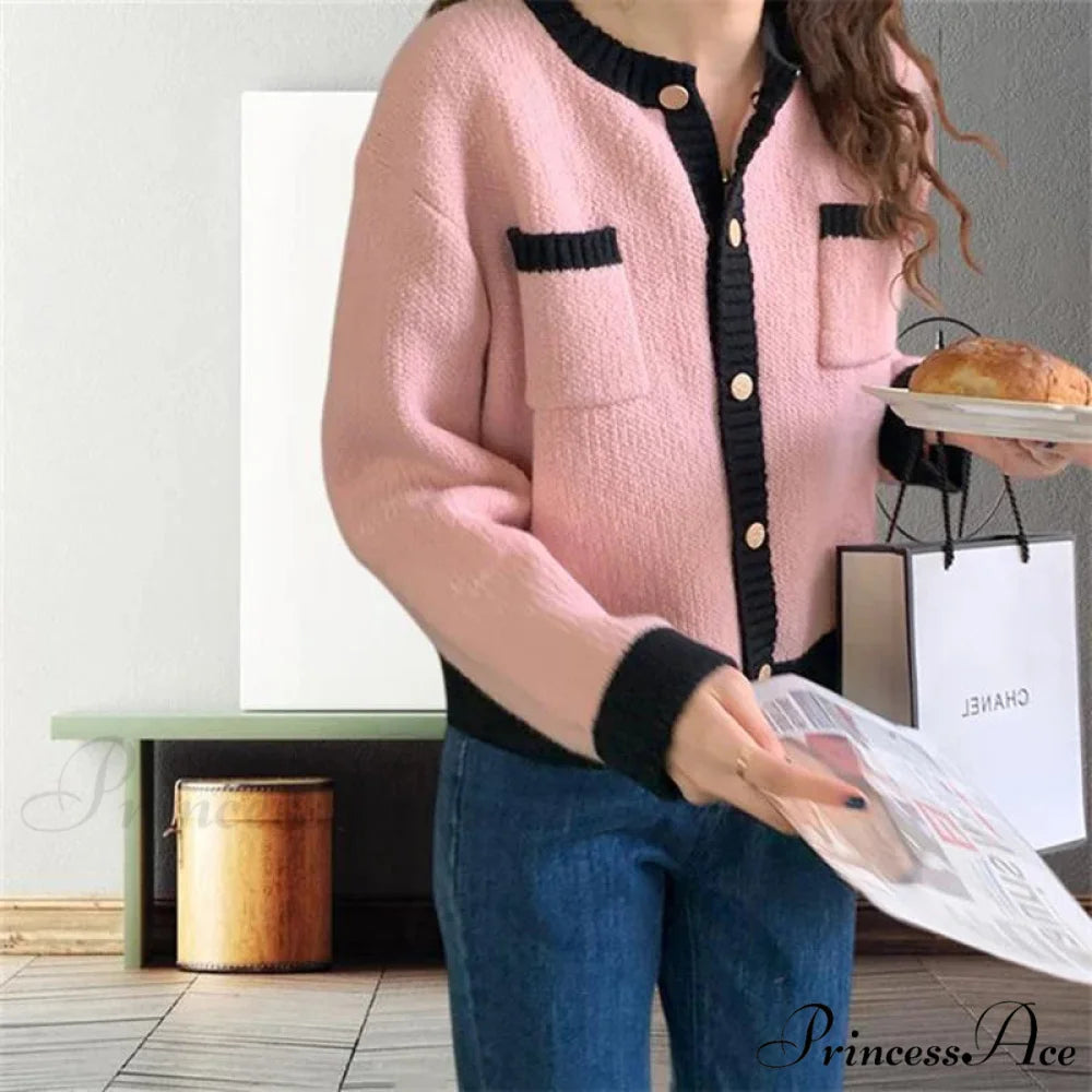 Patchwork Solemn Breasted Knit Prolonged Sleeve Cardigan cardiagn-250126