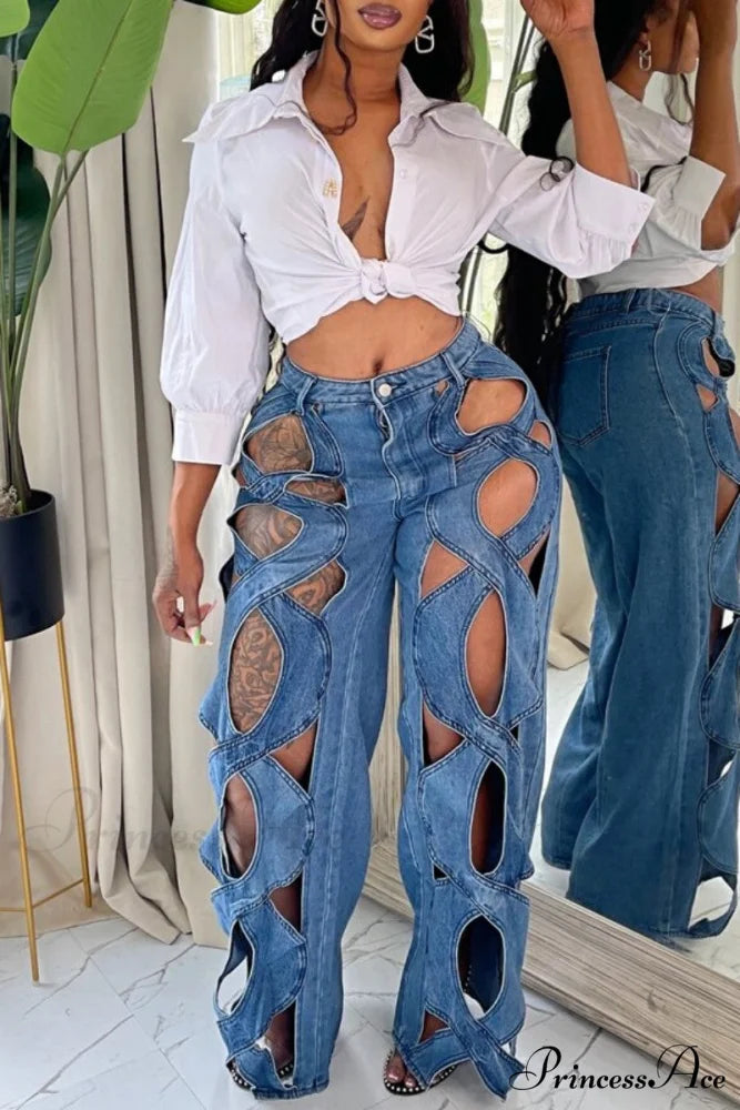 Patchwork Solid High Denim Waist Jeans
