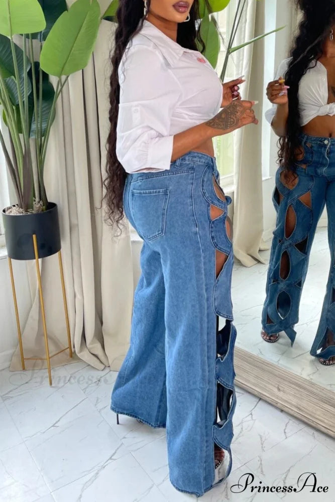 Patchwork Solid High Denim Waist Jeans