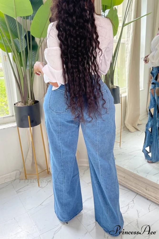 Patchwork Solid High Denim Waist Jeans