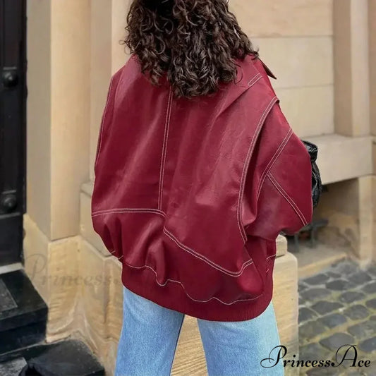 Patchwork Synthetic Leather Brief Jacket coats-241228