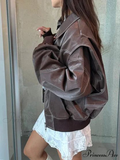 Patchwork Synthetic Leather Brief Jacket coats-241228