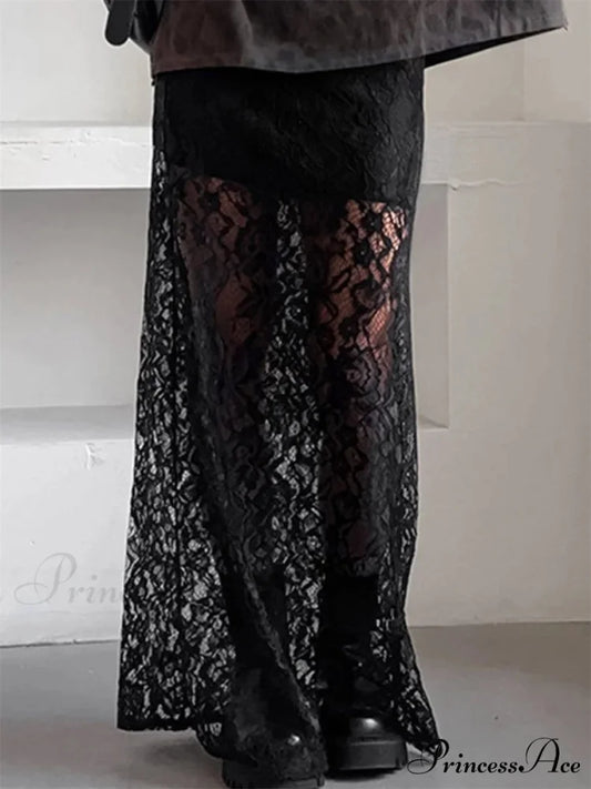 Patchwork Transparent Maxi Skirt Black / S skirts-250223