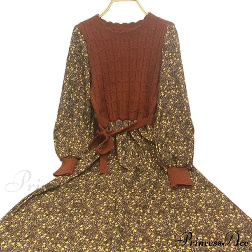 Patchwork Vestidos Sweet Korean Long Dress Coral Red / S