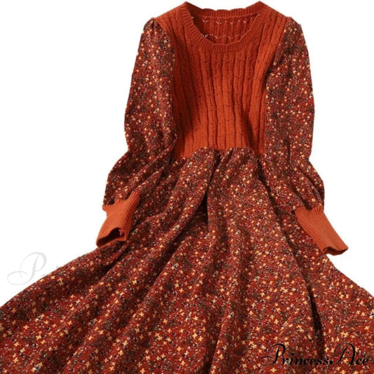 Patchwork Vestidos Sweet Korean Long Dress Orange / S