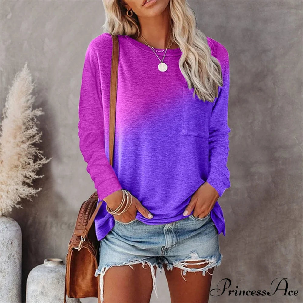 Patchwork Vintage Pocket Oversized T-shirt Purple / XS
