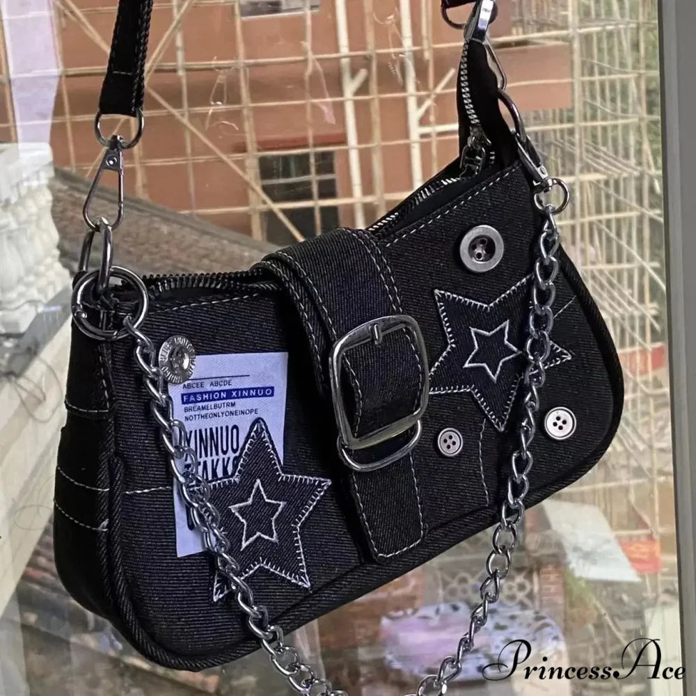 Pattern Canvas Underarm Shoulder Bag Black shoulder-250126