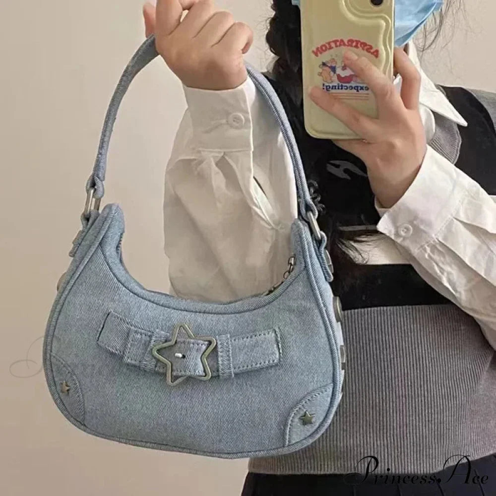 Pattern Canvas Underarm Shoulder Bag Blue shoulder-250126