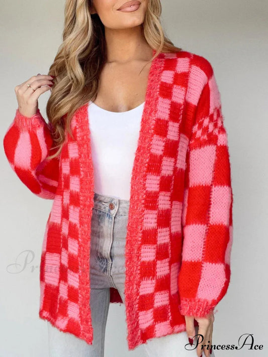 Patterned Baggy Long Sleeve Open Front Cardigan cardigans-241228