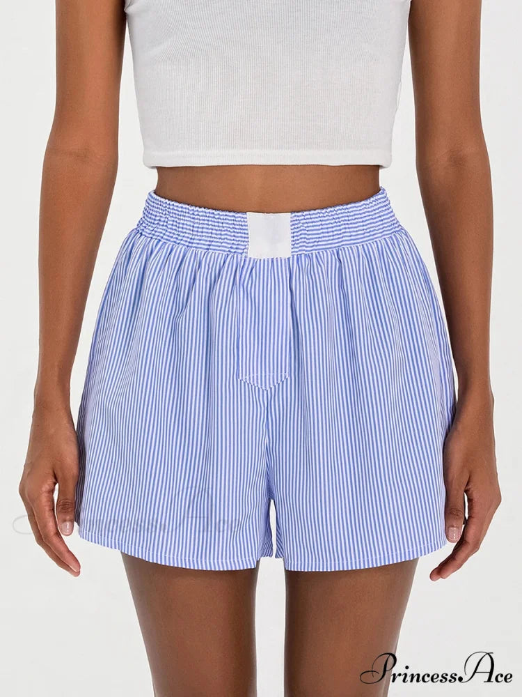 Patterned Baggy Wide Leg Relaxation Short blue / S short-250223