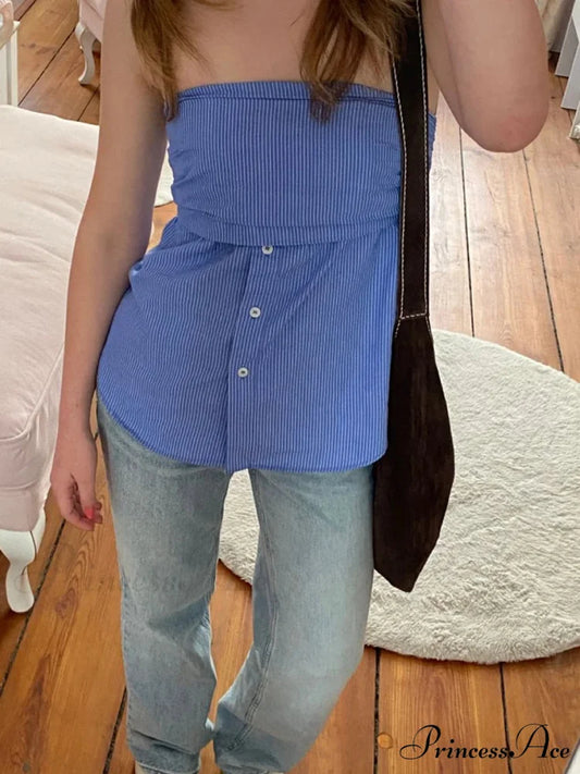 Patterned Bandeau Sleeveless Crop Top DEEP BLUE / S croptop-250223