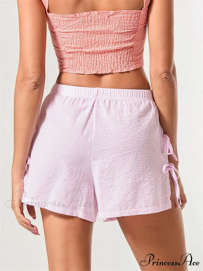 Patterned Bow Fastened Divided Short short-250223