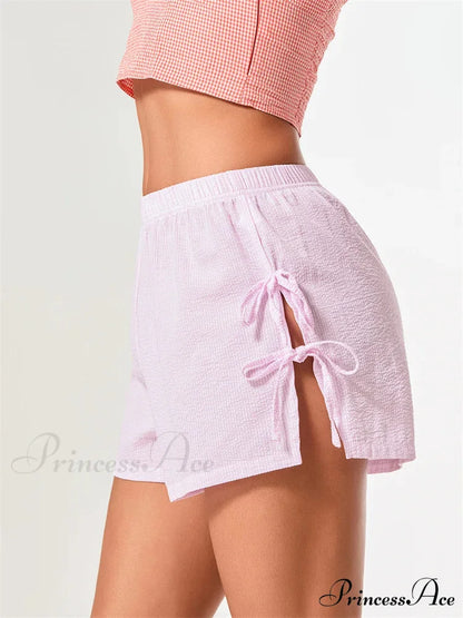 Patterned Bow Fastened Divided Short short-250223