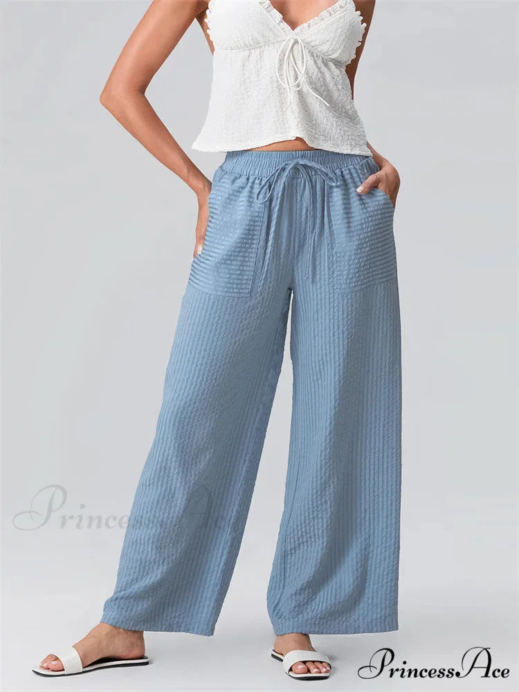 Patterned Broad Leg Flexible Waist Baggy Urban Pant BLUE / S pant-250223