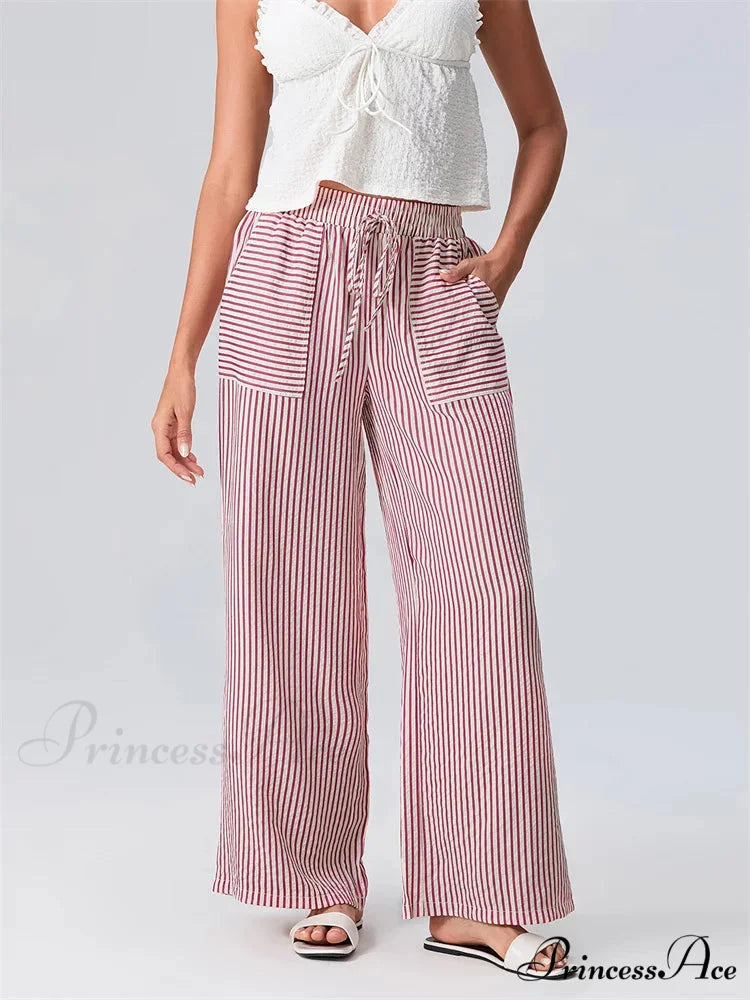 Patterned Broad Leg Flexible Waist Baggy Urban Pant PINK / S pant-250223