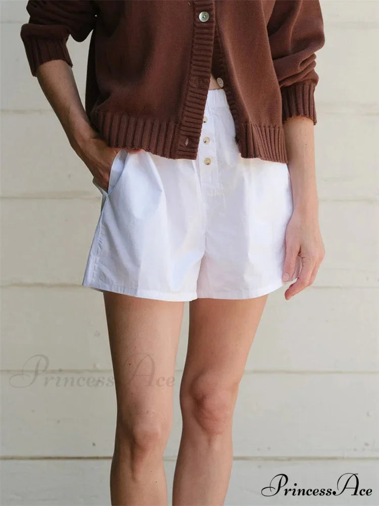 Patterned Button Tall Waist Short white / S short-250223