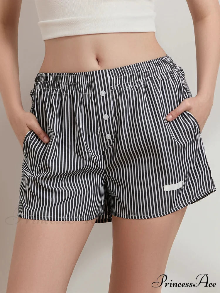 Patterned Button Wide Leg Relaxation Short black / S short-250223