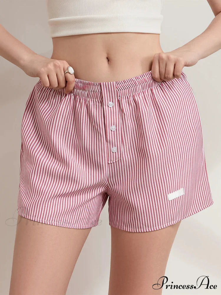 Patterned Button Wide Leg Relaxation Short pink / S short-250223