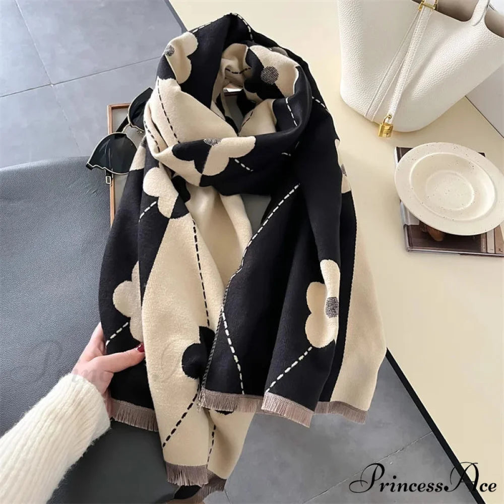 Patterned Cashmere Winter Scarf black scarf-241228