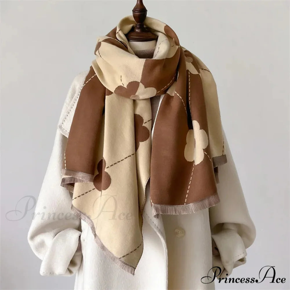 Patterned Cashmere Winter Scarf coffee scarf-241228