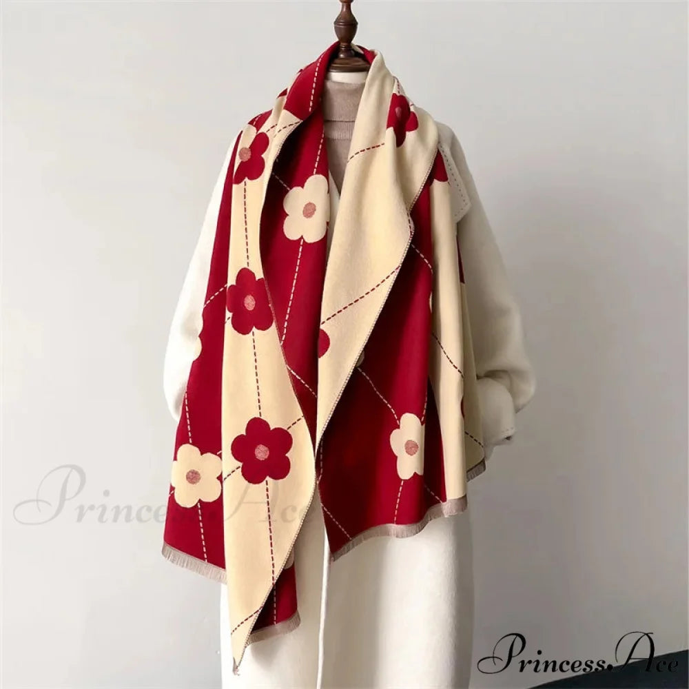 Patterned Cashmere Winter Scarf red scarf-241228