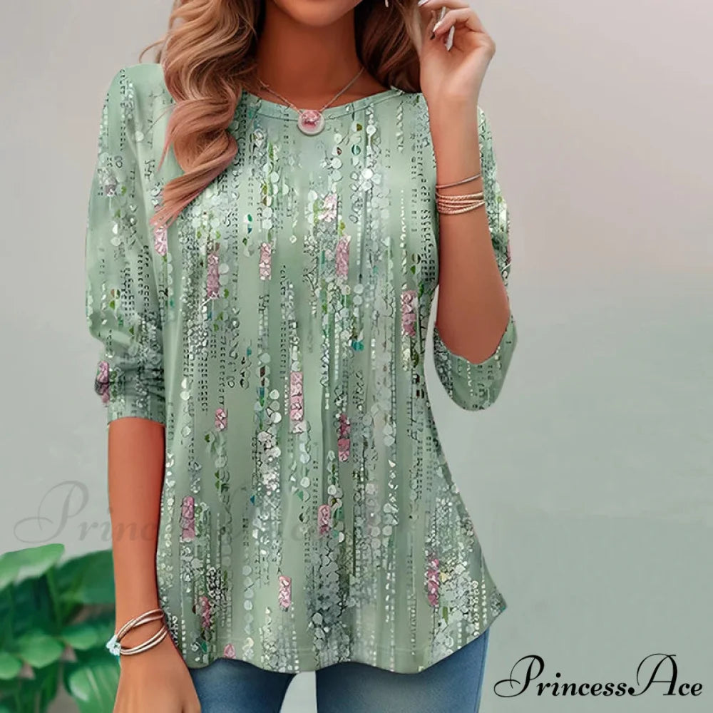 Patterned Casual T-Shirt Green / S