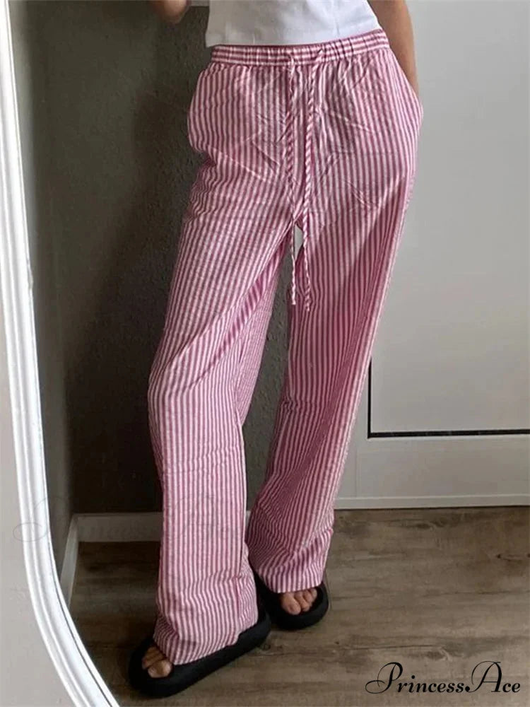 Patterned Cinched Relaxed Straight Warm-weather Pant PINK / S pant-250223