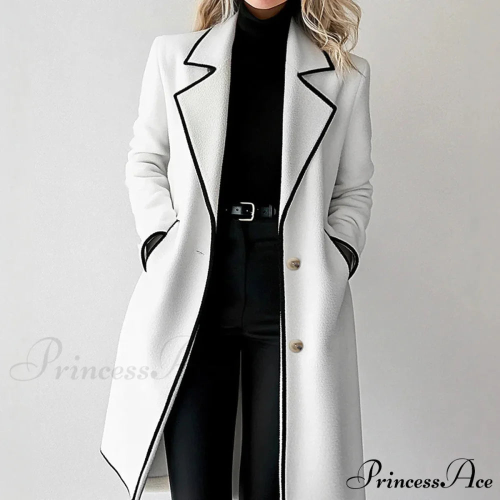 Patterned Collar Long Sleeve Wool Overcoat White / S overcoats-241228