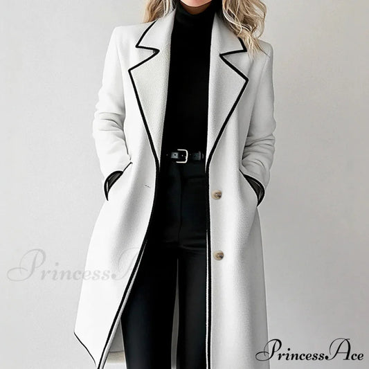 Patterned Collar Long Sleeve Wool Overcoat White / S overcoats-241228
