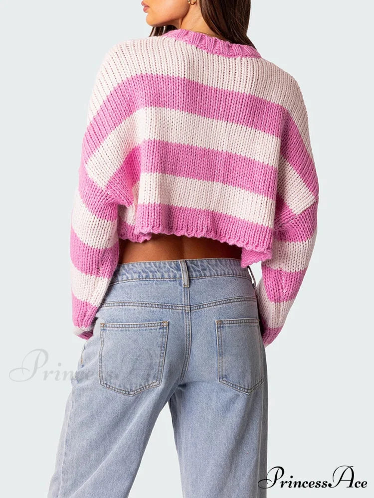 Patterned Crew Neck Baggy Jumper swraters-241228