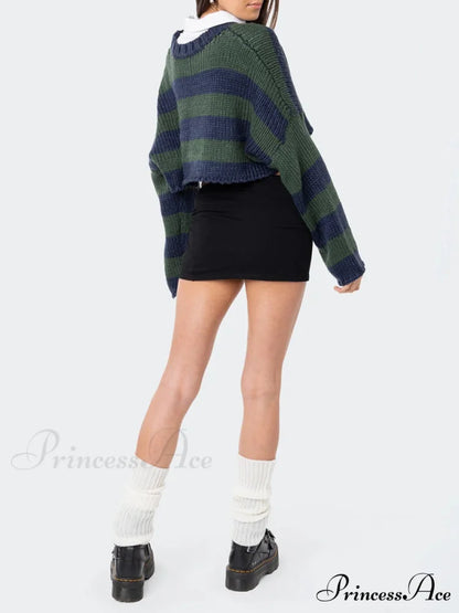 Patterned Crew Neck Baggy Jumper swraters-241228