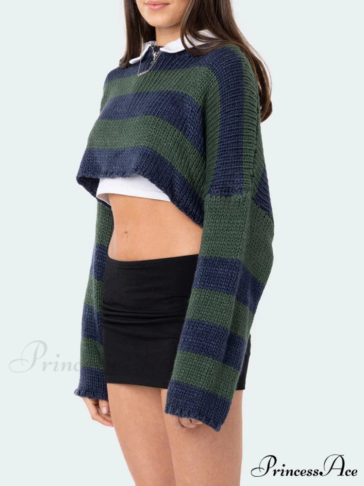 Patterned Crew Neck Baggy Jumper swraters-241228