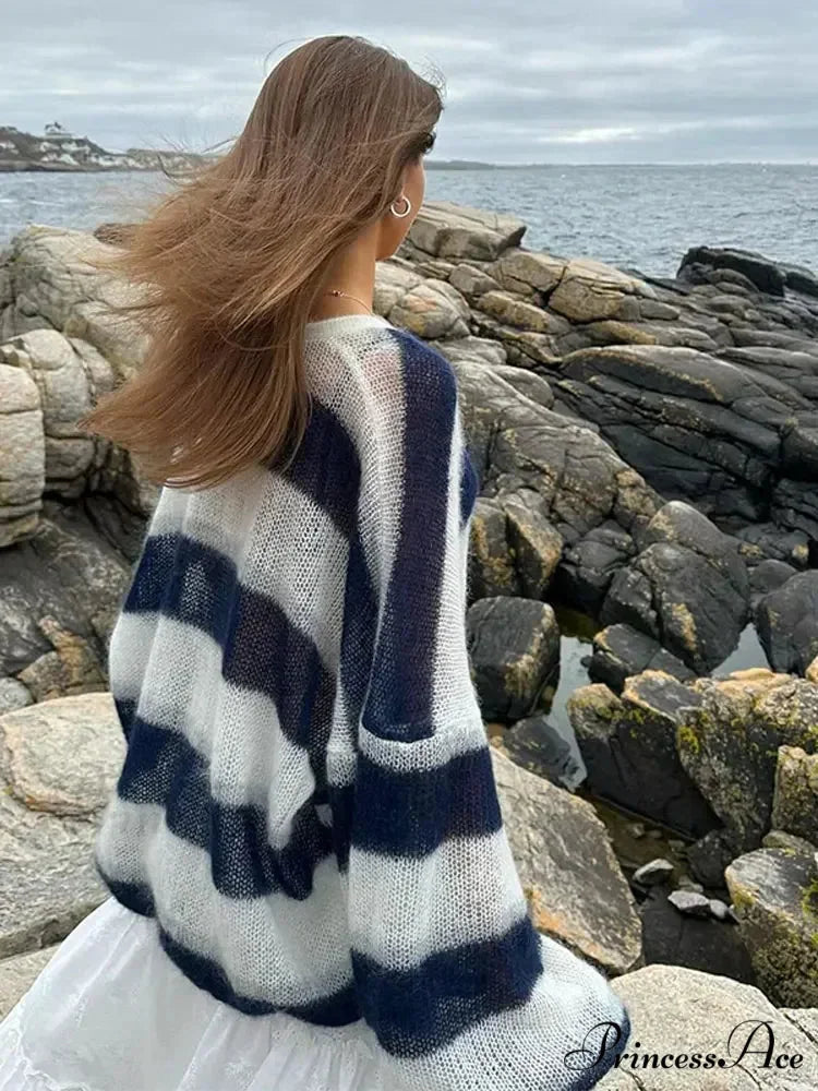 Patterned Different-colored V-neck Baggy Cardigan cardigans-241228