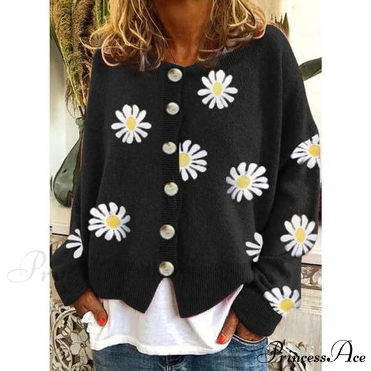 Patterned Elegant Knitted Coat Black / S