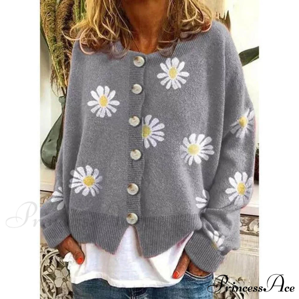 Patterned Elegant Knitted Coat Gray / S