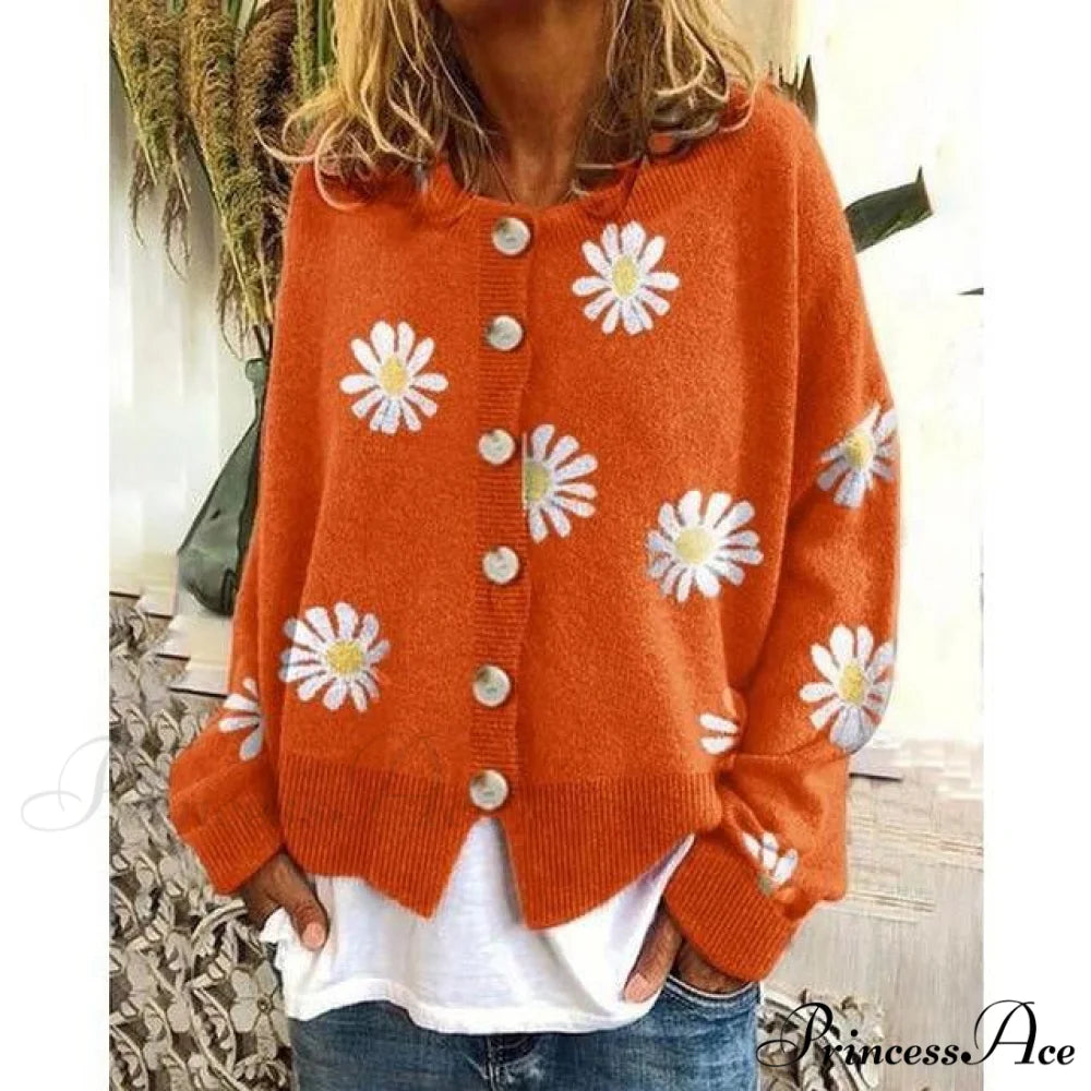 Patterned Elegant Knitted Coat Orange / S