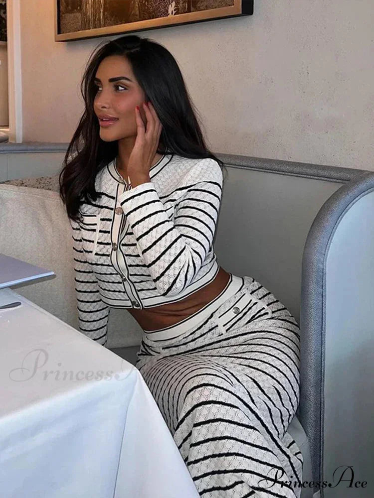 Patterned Empty Knitted High Waist Workplace Two Piece Set officetwopieceset-250223