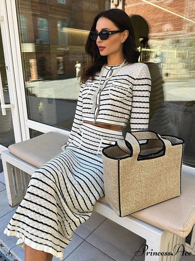 Patterned Empty Knitted High Waist Workplace Two Piece Set officetwopieceset-250223