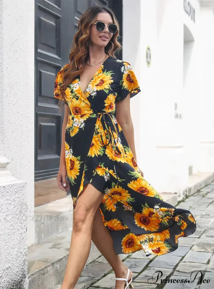 Patterned Flounce Bohemian Festive Dress S / green