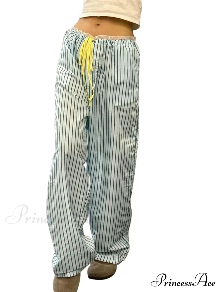 Patterned Frills Drawstring Flexible Waist Informal Pant GREEN / S pant-250223