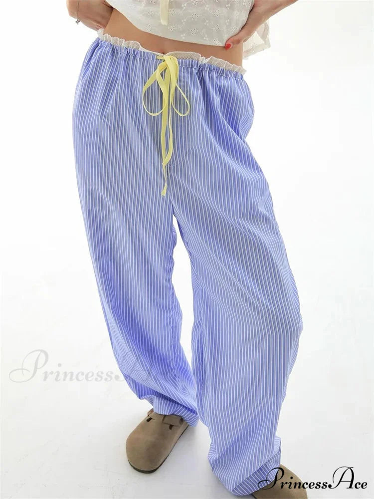 Patterned Frills Drawstring Flexible Waist Informal Pant PRUPLE / S pant-250223