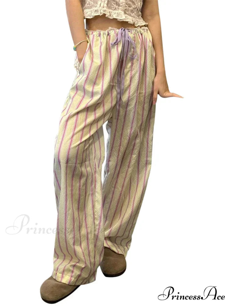 Patterned Frills Drawstring Flexible Waist Informal Pant YELLOW / S pant-250223