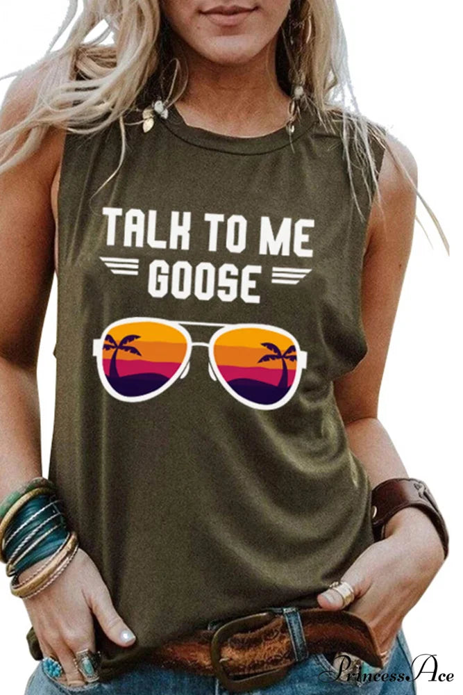 Patterned Goose Sleeveless T-shirt Green / S