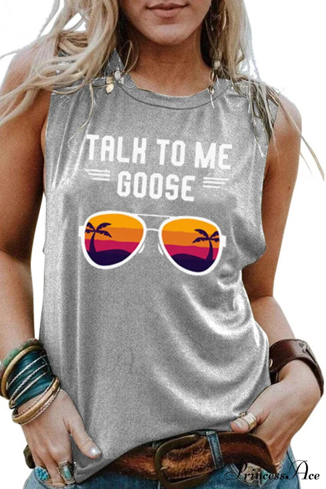 Patterned Goose Sleeveless T-shirt Grey / S