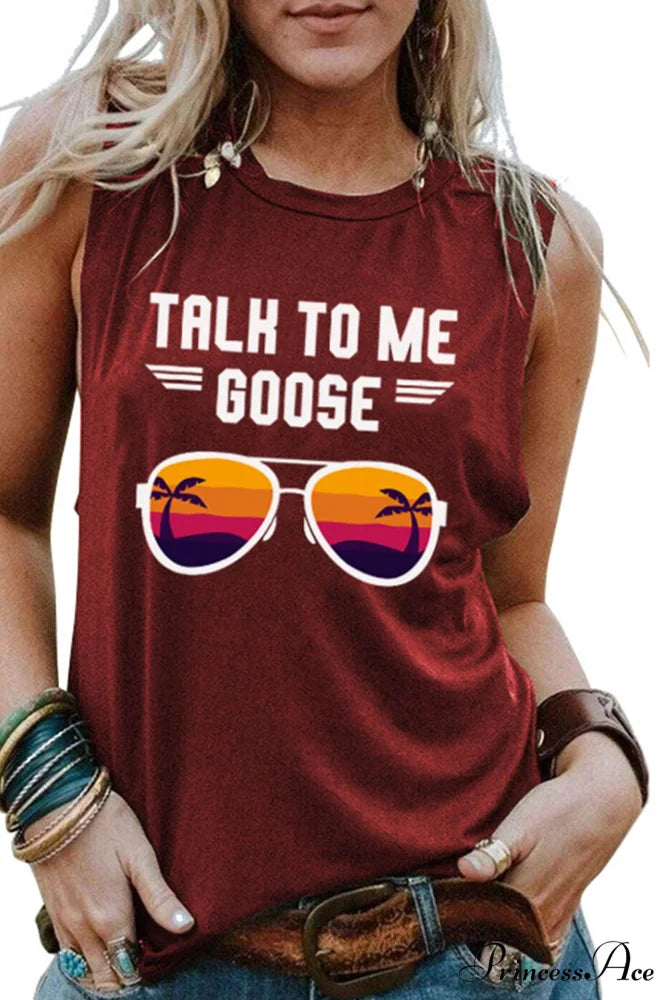 Patterned Goose Sleeveless T-shirt Wine Red / S