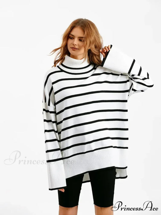 Patterned Informal Cozy Dark Sweater White / One Size swraters-241228