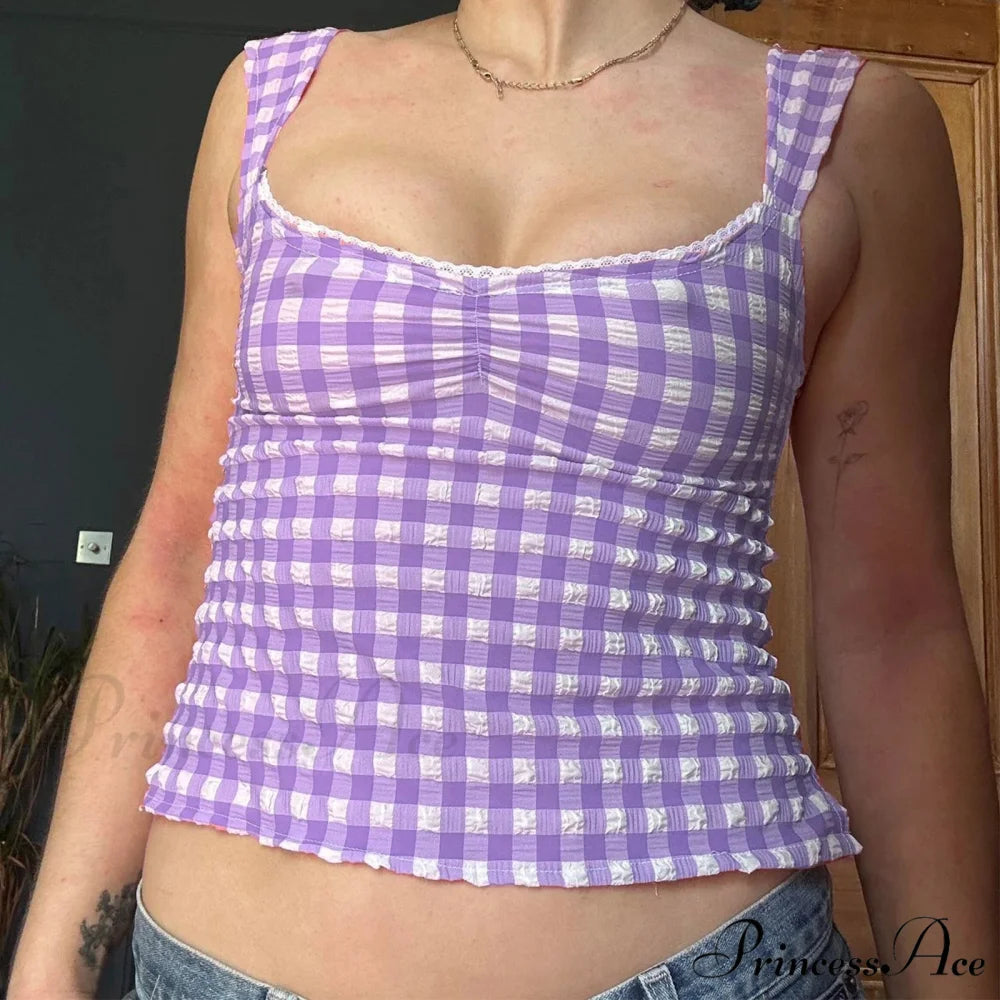 Patterned Lace Square Crop Top purple / S croptop-250223