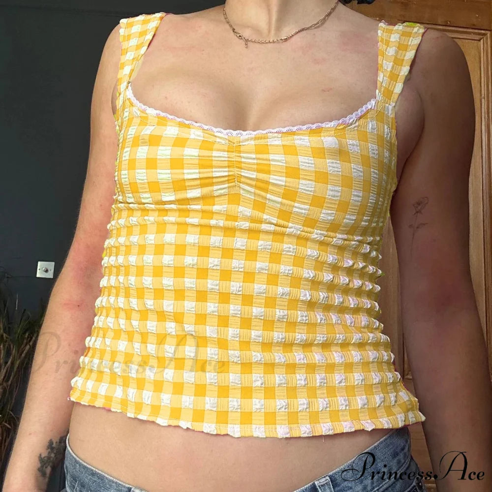 Patterned Lace Square Crop Top yellow / S croptop-250223