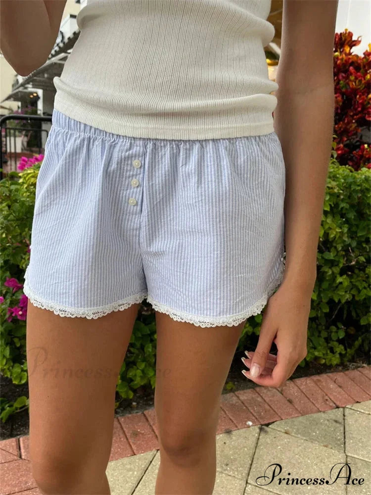 Patterned Lace Trim Informal Short white / S short-250223