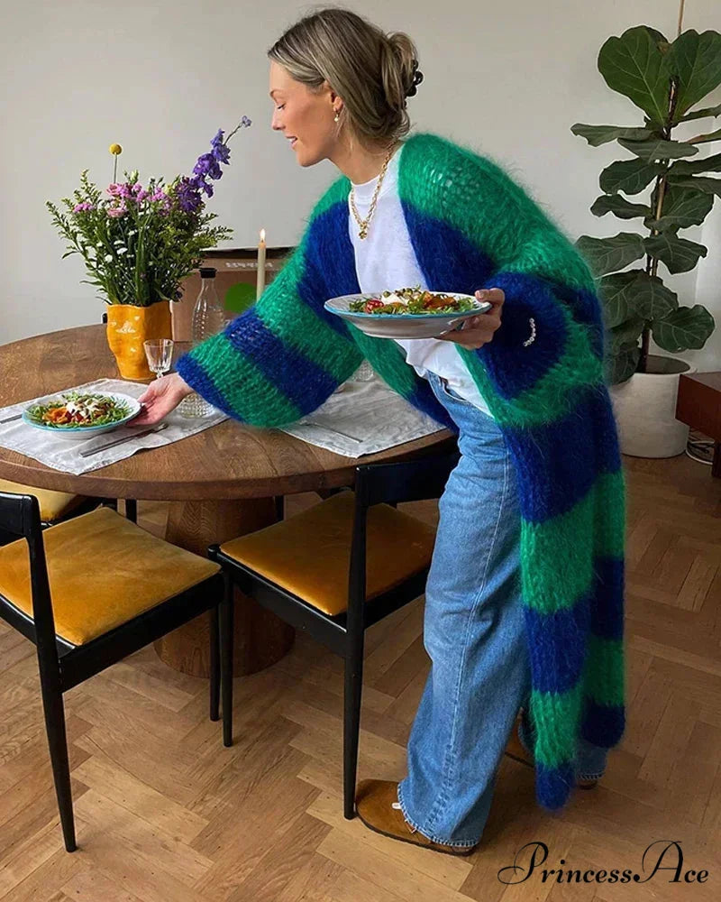 Patterned Lantern Sleeve Generously Sized Cardigan cardigans-241228